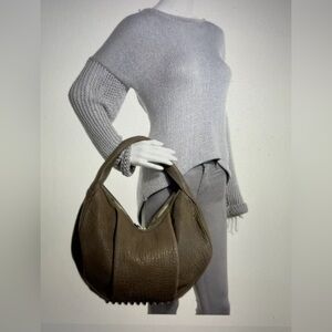 Alexander Wang Morgan Espresso Croc Embossed Suede Hobo Bag New